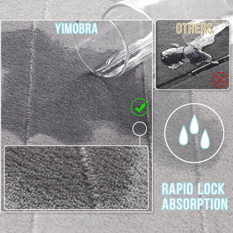 Yimobra 3 Pieces Memory Foam Bath Mat Set with U-Shaped Toilet Rug - Non Slip Super Soft Absorbent Quick Dry Bathroom Rugs for Bathtub, Vanity & Toilet Base, Gray - Image 4